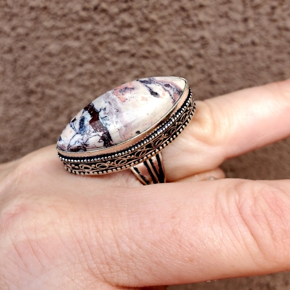 New Pink Brecciated Mookaite 925 Silver Ring. - Picture 3 of 12